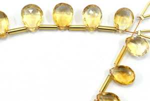 Pierre de naissance de novembre 1 brin pierre Citrine naturelle 17 pièces perles de Briolette à facettes en forme de poire - Product Image 3