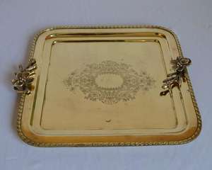 Plateau en laiton à bordure nervurée à motifs Premium Designer New Look plateau fantaisie plateau de style moderne pour la décoration de la maison et l'utilisation de la cuisine - Product Image 3