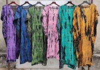 Robe Kaftan en Soie Pure Tie-Dye Grande Taille Casual Streetwear avec Motif Floral Taille Naturelle pour Adultes