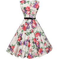 Robe d'été vintage sans manches à col rond pour femme, en coton et élasthanne écologiques, lavable, taille naturelle, avec ceinture imprimée – Vente en gros