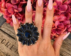 แหวนเงินแท้สีดำโอนิกซ์925สีดำทันสมัยเครื่องประดับอัญมณีธรรมชาติ - Product Image 1