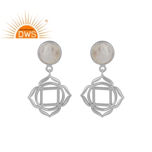 Holy Root-pendiente de Chakra en plata sólida con piedra lunar de arcoíris, Pendientes colgantes de piedras preciosas, joyería al por mayor - Product Image 1