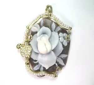 Colgante de plata de ley 925 con forma de camafeo de flores, colgante con broche hecho en Italia, con rodio plateado, Vintage