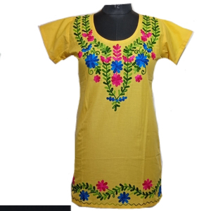 ชุดเดรสเสื้อยืดสไตล์อินเดียสไตล์โบโฮสำหรับผู้หญิง,ชุดเดรสผ้าคอตตอนเม็กซิกันปักลายดอกไม้สีดำสำหรับสุภาพสตรี - Product Image 1