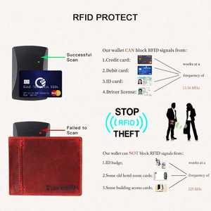 Cartera Popular para hombre, nuevo diseño de alta calidad, cartera RFID de cuero genuino rojo, carteras delgadas sólidas de cuero de lujo para hombre, tarjeta de crédito - Product Image 4