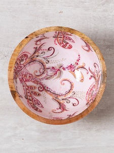 Ensemble de 4 bols en bois faits à la main avec intérieur rose à motifs paisley, design bohème, pour servir les aliments et offrir en cadeau - Product Image 2