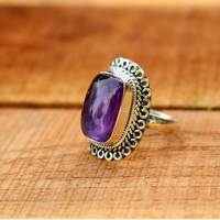 Anillo de Plata de Ley 925 con amatista Natural Certificada, joyería hecha a mano con piedras preciosas, precio de fábrica al por mayor