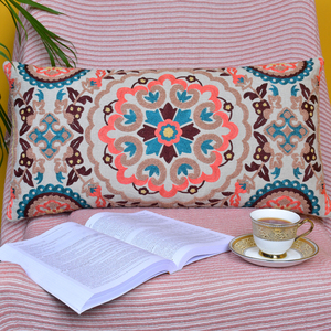 Oreiller lombaire imprimé de Style bohème, 1 pièce, décoration géométrique, pour la maison, avec housse d'oreiller brodée - Product Image 1