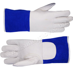 Premium grano de piel de cabra de soldador guantes con azul de cuero de esposas - Product Image 5