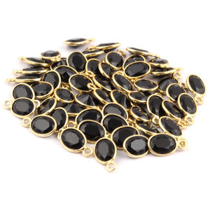 Conector de cuarzo ónix negro facetado 8x6mm Conector ovalado facetado Ajuste de bisel Fianza única Conector de 24K Hallazgo - Product Image 3
