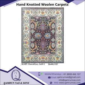 La mejor Alfombra de lana anudada a mano en diseño tibetano de calidad gris y marrón para comedor directo de la India - Product Image 3