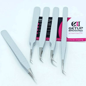 Pince à cils droite en acier inoxydable gris clair avec revêtement en poudre, poignée diamantée 45, vente en gros GETUP BROSONS IMPEX GBI-EET-1460 - Product Image 1