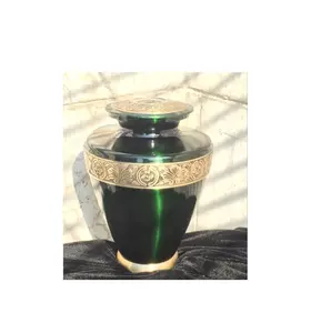 Brass and green color printed Cremation Urn for Human Ashes Supplier in Bulk and handmade polished with lid