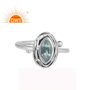 Natural Gemstone Blue Topaz Bezel <b>Set</b> Oxidized <b>Ring</b> 925 <b>Sterling</b> <b>Silver</b> <b>Ring</b> For All Sizes Stackable <b>Rings</b> Supplier - Product Image 1