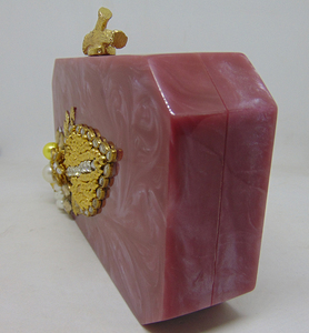 Handmade Vintage Styled <b>Resin</b> <b>Stone</b> Flower Purse Box Clutch Elegant Acrylic for Women for Winter Spring Summer Dress Fashion - Product Image 2