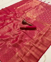 Sari de Seda Kanchipuram, Algodón Banarasi y Lino, Talla Única, para Fiestas, Bodas Indias, Festivales, Tejido Étnico de Diseño Moderno para Mujer