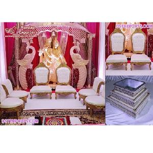 Chaises de mariage en bois décontractées dorées, 4 pièces, ensemble de chaises mandala indien, chaises de mariée en bois artisanales pour mariage - Product Image 1