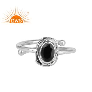 925 Sterling Silver Oxidized Adjustable <b>Ring</b> Jewelry Natural <b>Black</b> <b>Onyx</b> Oval Cut Gemstone Stackable <b>Ring</b> Jewelry Wholesaler - Product Image 1