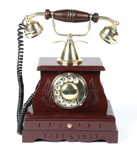Travail rétro téléphone fixe en bois et laiton Antique téléphone bureau téléphone cadran rotatif travail téléphone ligne terrestre à la main - Product Image 1