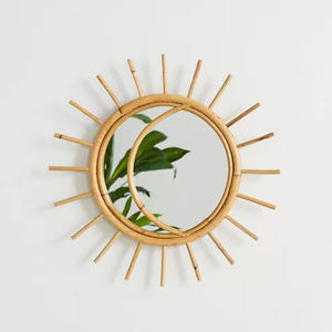 Mini espejo de pared de ratán de sol tejido Vintage decoración del hogar espejo de ratán bohemio para hoteles y restaurantes estilo tradicional - Product Image 1