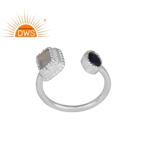 <b>Labradorite</b> And Round Blue Sapphire Gemstone Handmade <b>Ring</b> Jewelry Manufacturer 925 Sterling Fine Silver Open <b>Ring</b> Woman's <b>Ring</b> - Product Image 1