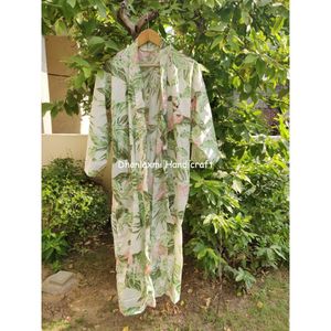 Ivoire Floral main bloc imprimé Hippie Style bohème Maxi Robe Robe Kimono indien été vêtements de nuit pour femmes en gros - Product Image 1