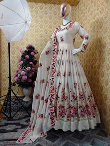 Joski — robe de soirée avec broderie à paillettes, miroir, travail à la main, robe en lin complet à manches longues, style Georgette - Product Image 2