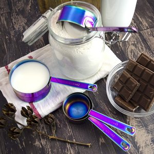 Ensemble de tasses et cuillères à mesurer multicolores en acier inoxydable Poignées gravées parfaites pour la cuisson Outils de cuisine essentiels - Product Image 3