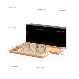 Ensemble de deux plateaux de service alimentaire de tailles différentes, en bois, pour thé et café, avec sous-verres en nacre. - Product Image 5