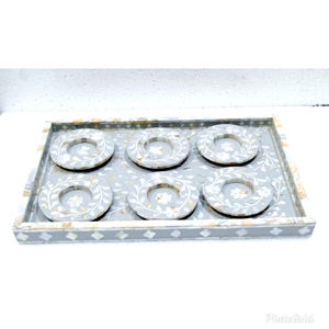 Bandeja de servicio de ratán hecha a mano de alta calidad, variedad de incrustaciones de perlas Madre, platos decorativos de estilo Animal de Ramadán, bandeja pulida - Product Image 1