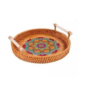 Bandeja de ratán para servir, diseño colorido, forma Circular, perfecta para el hogar y accesorios de decoración de utensilios de cocina - Product Image 2