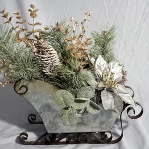 Arrangement Floral antidérapant avec Faux pin, 1 pièce, paillettes dorées, argent, blanc, accessoires, Arrangement, pour l'hiver