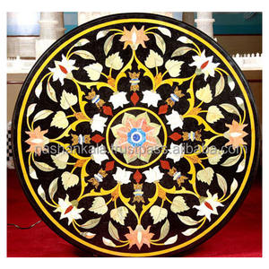 Mesa de centro con trabajo de incrustación, encimera de mármol - Product Image 1