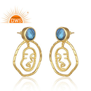 Pendientes colgantes de plata 2020 para mujer, diseño de cara, joyería chapada en oro indio, venta al por mayor, 925 - Product Image 2