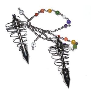 Pendules en métal noir sculpté, 15 cm, avec chaîne de Chakra, guérison, pendule reiki - Product Image 1