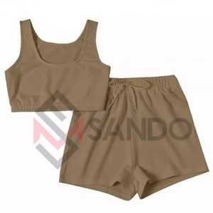 Conjunto de 2 piezas de ropa deportiva para mujer, set de Top corto y pantalones cortos transpirables de secado rápido para gimnasio, venta al mejor precio - Product Image 5