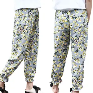 Wholesale Girls 100% Cotton Long Pants Children's Floral Print Casual trousers For Kids