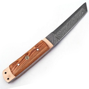 Beautiful Custom Handmade Damascus Steel Fixed Blade Hunting Camping Skinner Knife Handle Olive <b>Wood</b> with Copper - Product Image 5