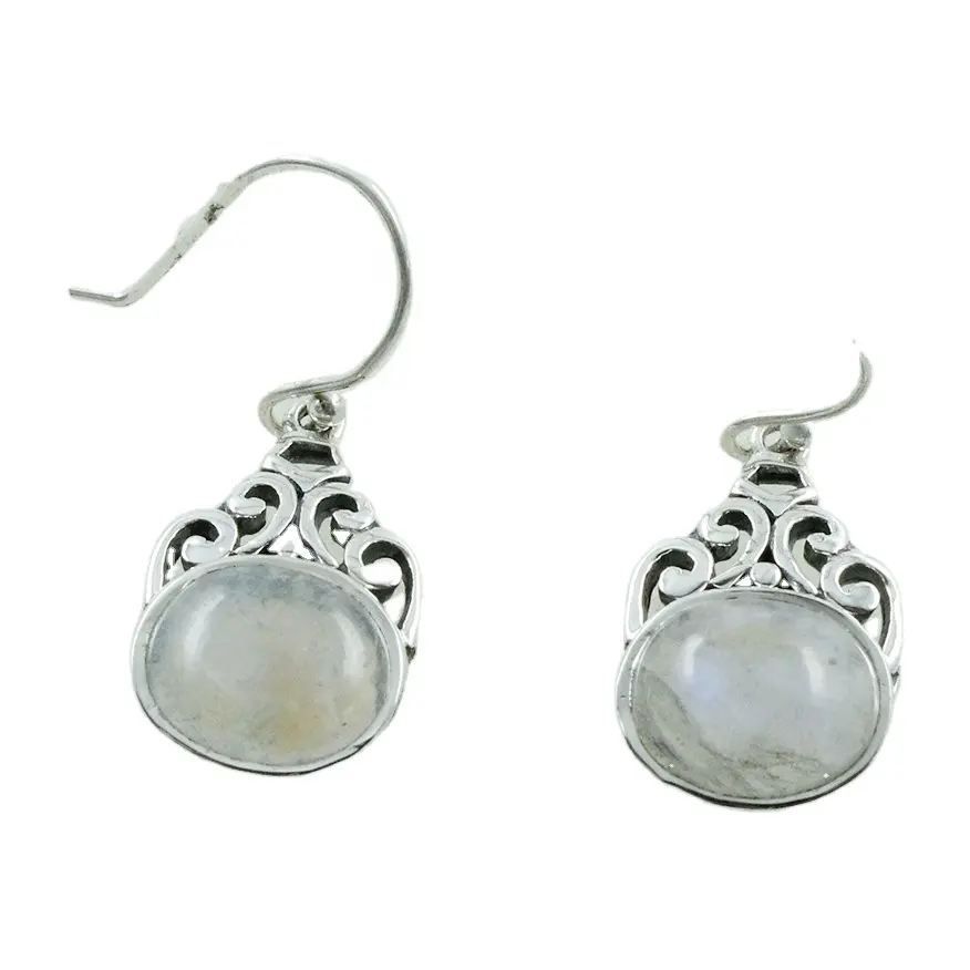 Fashion Trendy FIRING RAINBOW MOON STONE 925 Sterling Silver Jewelry Earrings