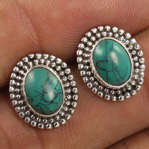 Boucles d'oreilles pendantes en pierres précieuses turquoise avec ensemble de lunette en argent sterling massif 925 mignon Vintage boucle d'oreille bijoux faits à la main - Product Image 2