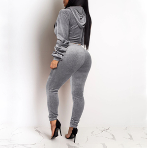 Chándal de terciopelo para mujer, conjunto de dos piezas, chándal, Top corto para mujer, jersey con capucha, Leggings - Product Image 5