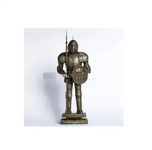 Patung Prajurit Kuno, Patung Ksatria Abad Pertengahan Setelan Armor Antik Armour Templar Tempur Seluruh Tubuh Dudukan Baja