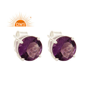 Prong <b>Set</b> Amethyst Gemstone <b>Earrings</b> Fashion 925 <b>Silver</b> Designer Tiny <b>Stud</b> <b>Earrings</b> Jewelry Manufacturer Classic Collection - Product Image 1
