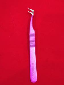 Matériel en acier inoxydable de pince à épiler mince L d'extension de cils roses professionnels avec la pointe arrondie - Product Image 2