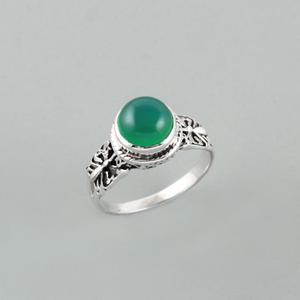 Bague vintage en argent sterling 925 avec pierre de jade verte sertie en clos, motif floral, bague unisexe avec pierre précieuse, à porter au quotidien - Product Image 2