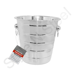 Cubo de vino acanalado de acero inoxidable Cubo de champán con anillo 22 cm Cubo de hielo enfriador de cerveza de vino champán de acero inoxidable - Product Image 3