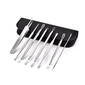 8pcs High Quality Stainless Steel Blackhead Remover Tool Acne Black Spots Needles Tweezer Pimple Blemish Extractor Kit