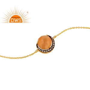 Pulsera de plata con piedra lunar de melocotón y circonia blanca para mujer, joyería chapada en oro de 18k 925, fabricante de joyería - Product Image 2