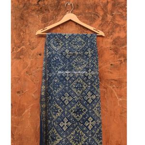 Venta al por mayor mano bloque estampado Ajrakh tinte Natural índigo suave algodón Dupatta bufanda verano hecho a mano Pareo ropa de playa 100% algodón - Product Image 2