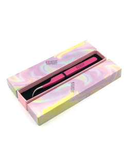 Revêtement en poudre rose de haute qualité pointe argentée incurvée en acier inoxydable pince à épiler Extension de cils Logo personnalisé beaux Instruments - Product Image 4